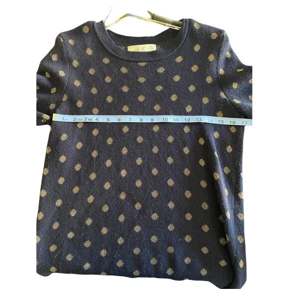 Loft Pullover Navy Gold Wool Blend Polka Dot Knit Crewneck Sweater Size‎ Small - Picture 5 of 7